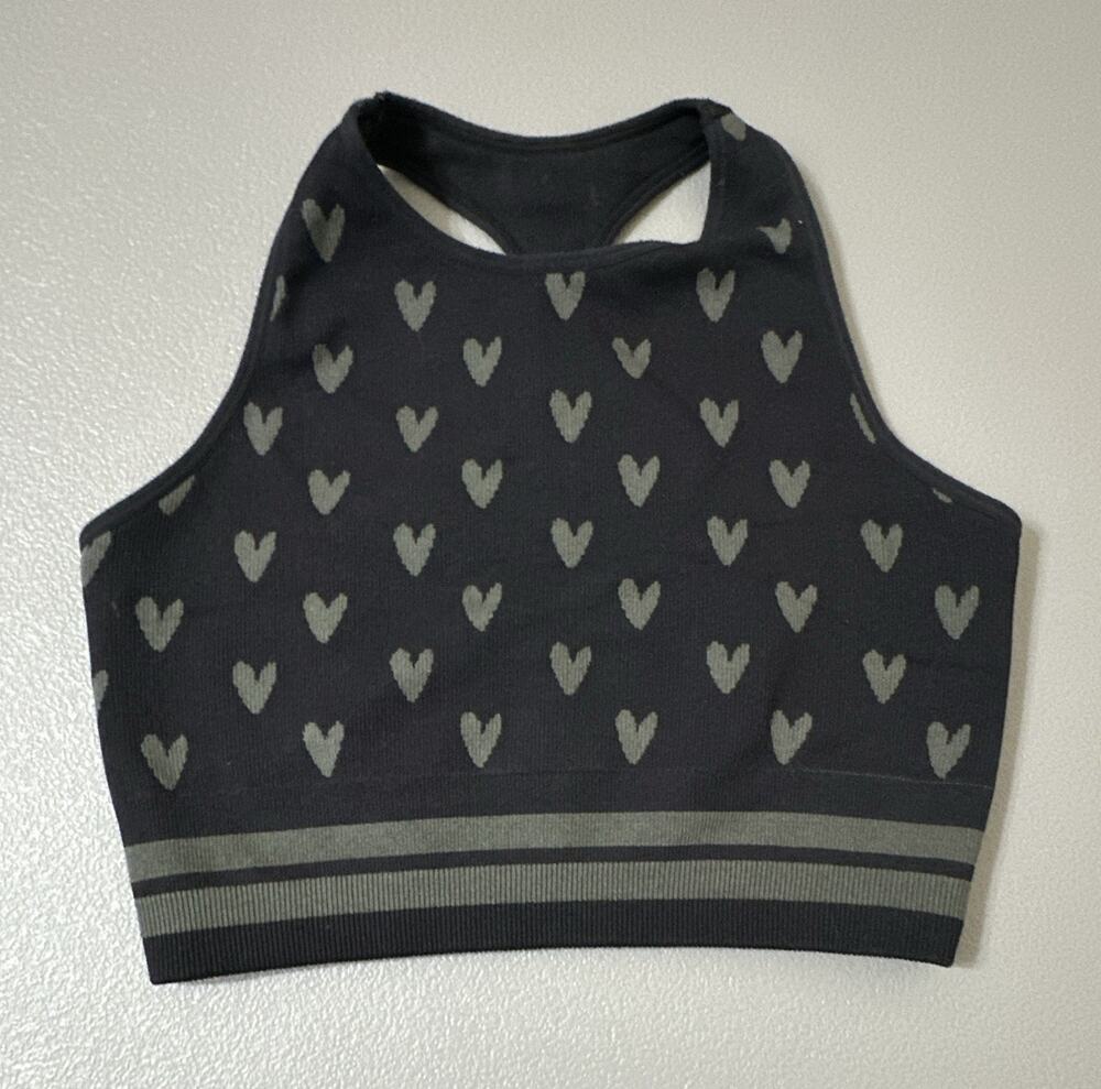 Spiritual Gangster XS/S Black Gray Heart Print Racerback Wireless Sports Bra